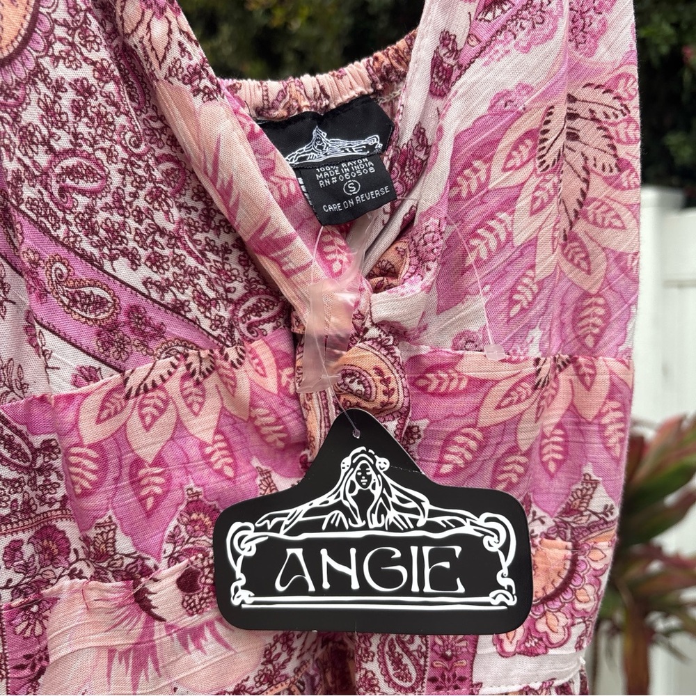 ANGIE Pink Paisley Maxi Dress Twist Front Cut Out Boho Size S NWT - Picture 3 of 7